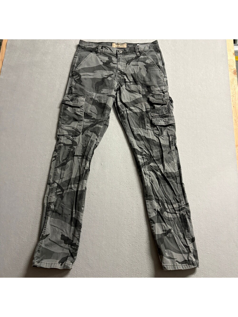 Wrangler Authentics Mens Cargo Pants 32x34 Gray Camo Stretch Twill ZM6SYGL